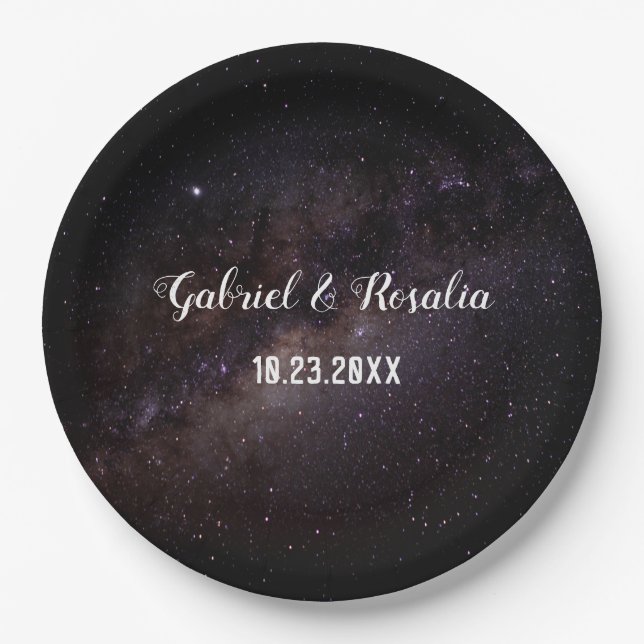 Celestial Starry Night Sky Engagement Party Paper Plates (Front)