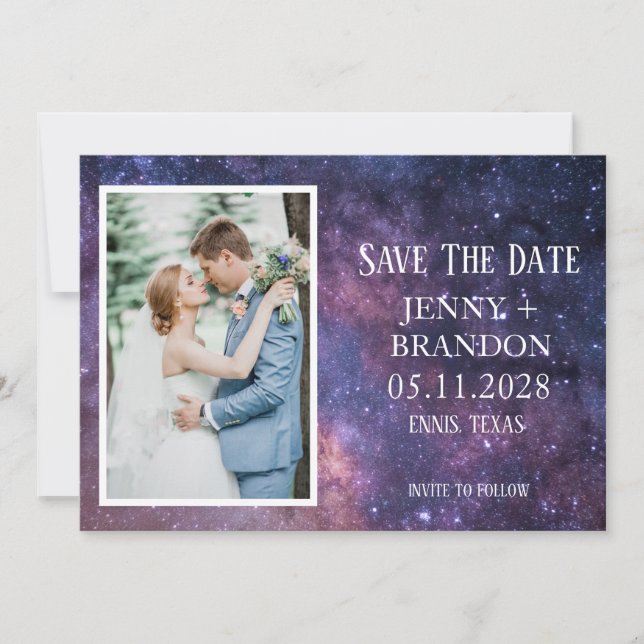 Celestial Starry Night Sky Galaxy Photo Romantic Save The Date (Front)