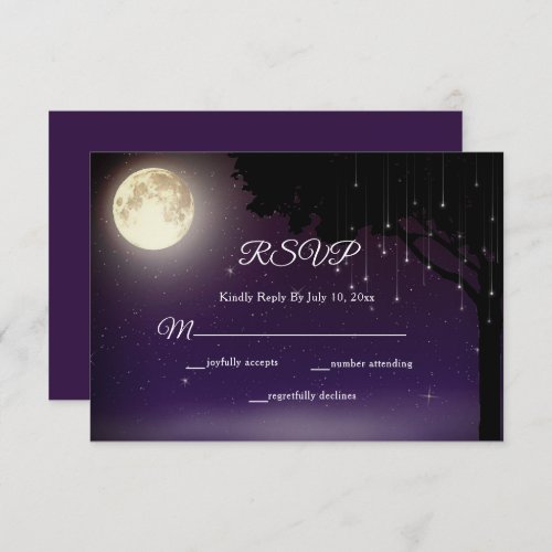 Celestial Starry Night String Lights Wedding RSVP Card
