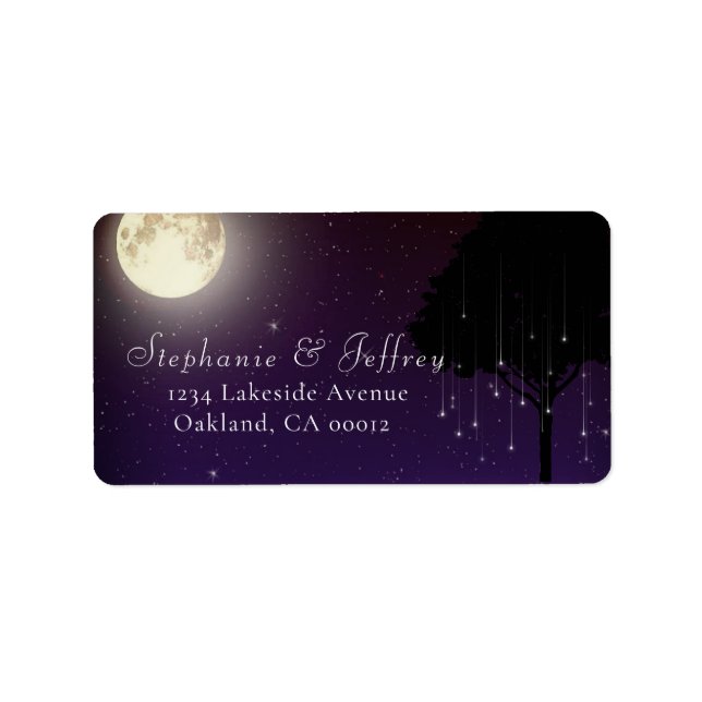 Celestial Starry Night Tree String Lights Wedding Label (Front)