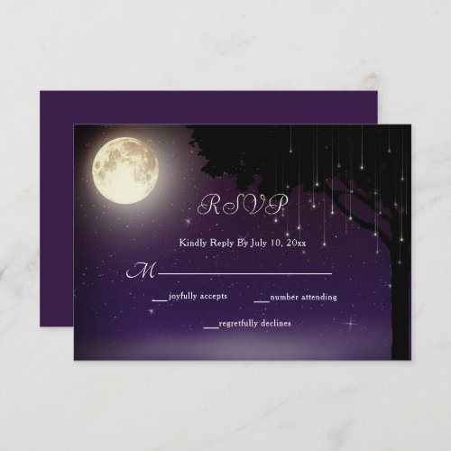 Celestial Starry Night Tree String Lights Wedding RSVP Card