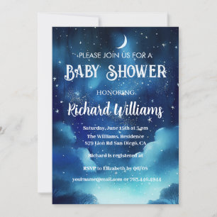 Celestial Starry Night Watercolor Baby Shower Invitation