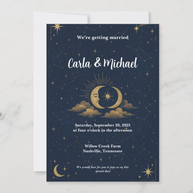 Celestial Starry Night Wedding Invitation (Front)