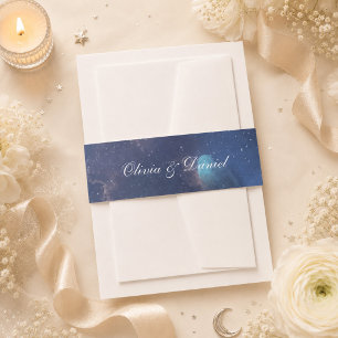 Celestial Starry Night Wedding Invitation Belly Band