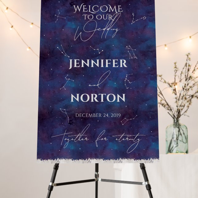Celestial Starry Sky Galaxy Wedding Welcome Sign (In Situ (Stand))