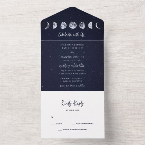 Celestial Starry Sky Moon Phases Celebrate Wedding All In One Invitation