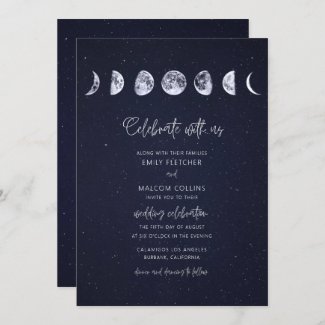 Celestial Starry Sky Moon Phases Celebrate Wedding Invitation
