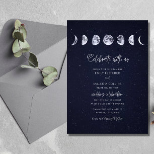 Celestial Starry Sky Moon Phases Celebrate Wedding Invitation