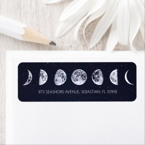 Celestial Starry Sky Moon Phases Wedding Label