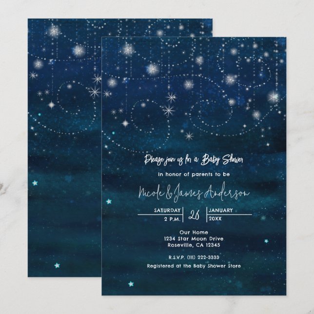 Celestial Starry Sky Swirls Baby Shower Invitation (Front/Back)