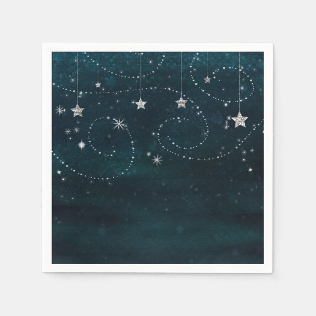 Celestial Starry Sky Swirls Baby Shower Party Paper Napkins (Front)