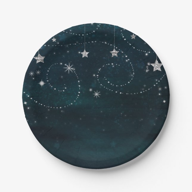 Celestial Starry Sky Swirls Baby Shower Party Paper Plates (Front)