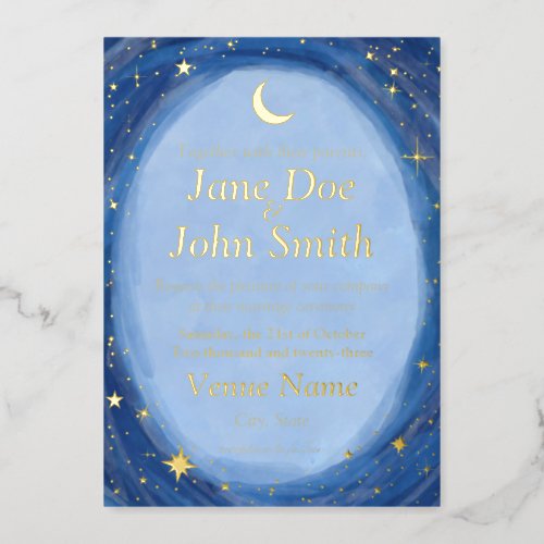 Celestial starry wedding invitation artsy foil inv foil invitation