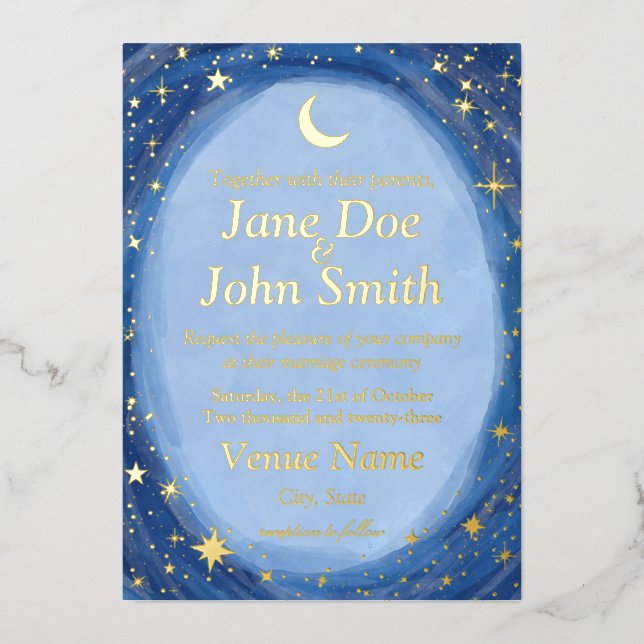 Celestial starry wedding invitation artsy foil inv foil invitation (Front)