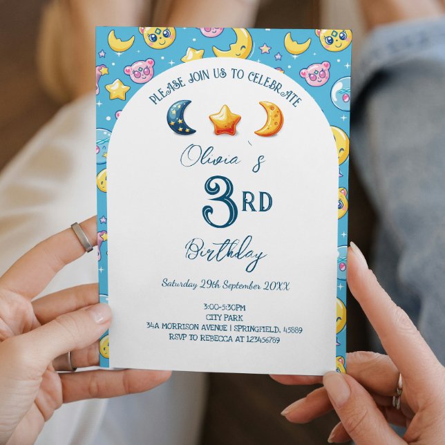 Celestial Stars and Moon Kids Birthday party Invitation (Creator Uploaded)