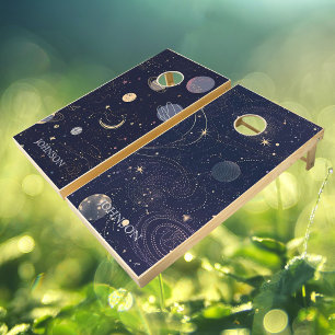 Celestial Stars and Moons Custom Name Cornhole Set