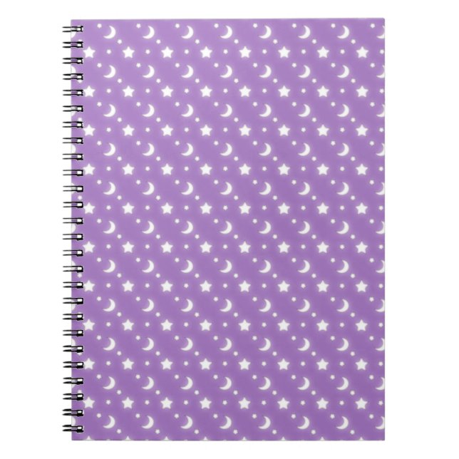 Celestial Stars and Moons on Purple Pattern Notebook (Front)