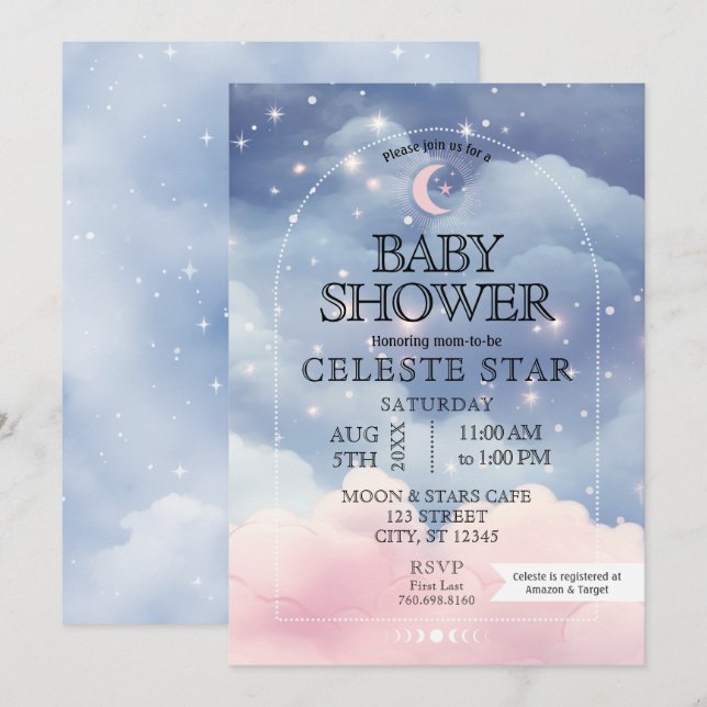 Celestial Stars Baby Shower Invitation (Front/Back)