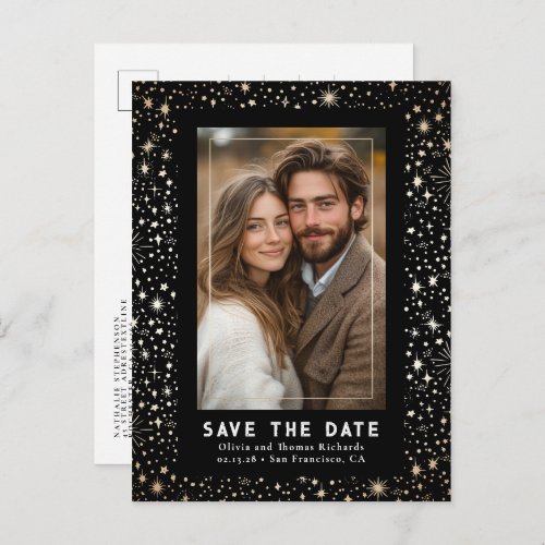 Celestial Stars Black Wedding Save The Date Photo Announcement Postcard