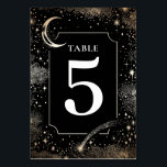 Celestial Stars Black Wedding Table Number Card<br><div class="desc">Mystical celestial black and gold wedding table number card</div>