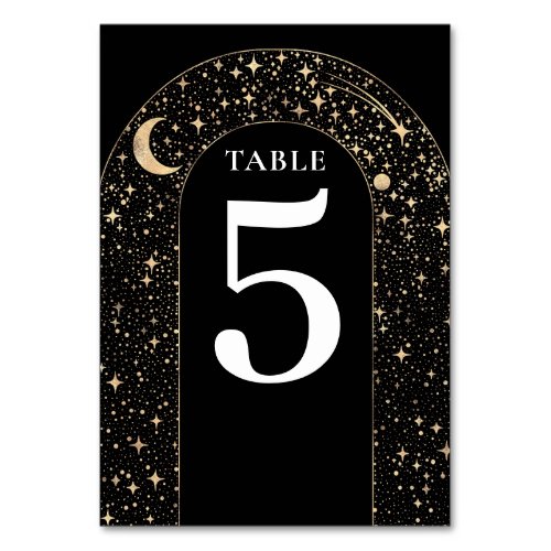 Celestial Stars Black Wedding Table Number Card