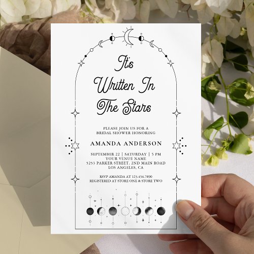 Celestial Stars Black White Moon Bridal Shower Invitation