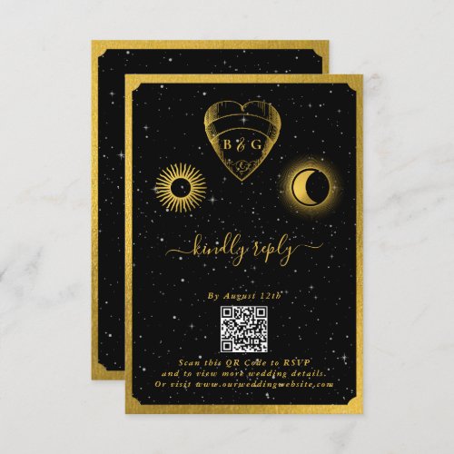 Celestial Stars Crescent Moon Black Gold Wedding Enclosure Card