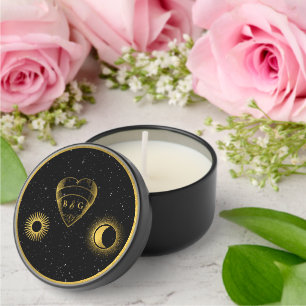 Celestial Stars Crescent Moon Black Gold Wedding Mini Candle Favors