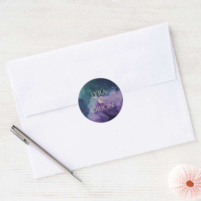 Celestial Stars | Custom Gold Foil Wedding  Classic Round Sticker (Envelope)