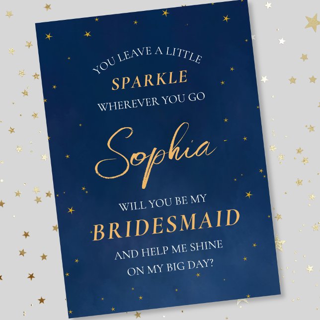 Celestial Stars Elegant Navy Bridesmaid Proposal  Note Card (Creator Uploaded)