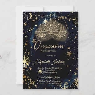 Celestial Stars Gold Quinceanera Invitation