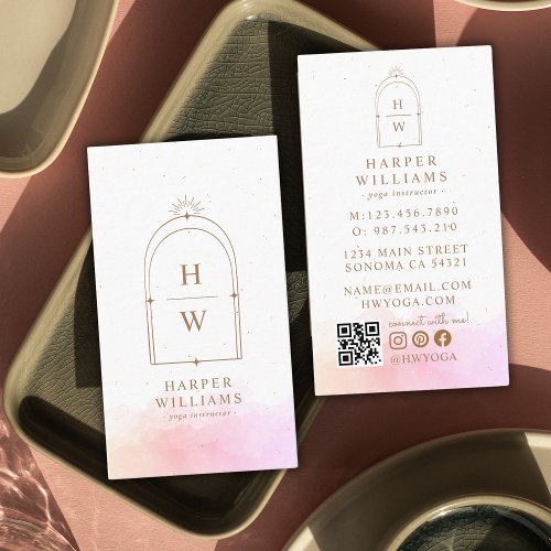 Celestial Stars Monogram Arch  Blush Pink Gold Business Card