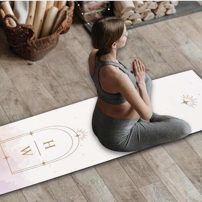 Celestial Stars Monogram Initial Blush Pink Gold   Yoga Mat (Creator Uploaded)