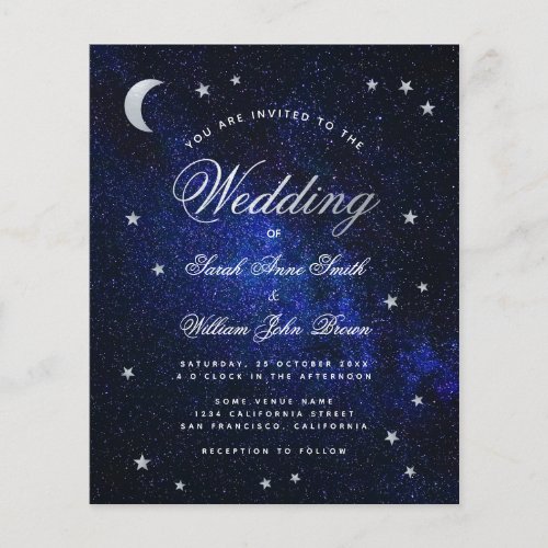 Celestial Stars  Moon Budget Wedding Invitation