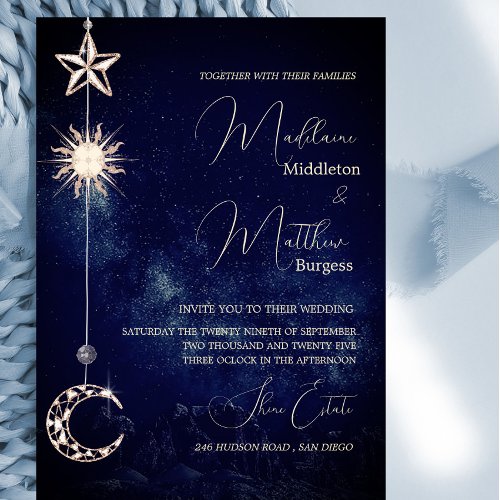 Celestial Stars Moon Galaxy Elegant Wedding Invitation