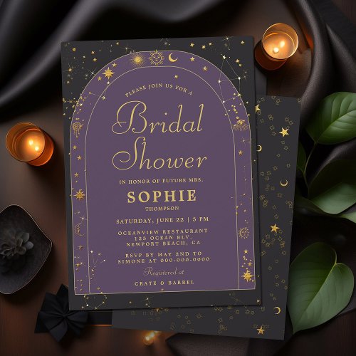 Celestial Stars Moon Gold Boho Arch Bridal Shower Invitation