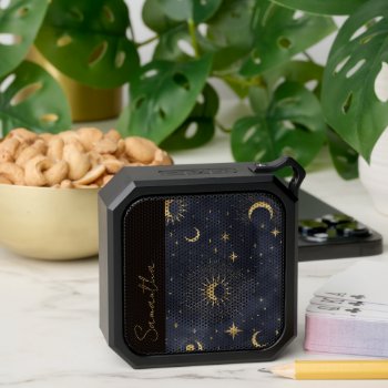Celestial Stars Moon Monogram Personalized Bluetooth Speaker by ValarieDesigns at Zazzle