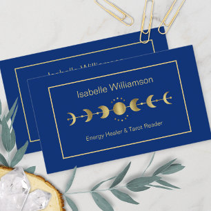 Celestial Stars Moon Phase Navy Blue Gold Business Card
