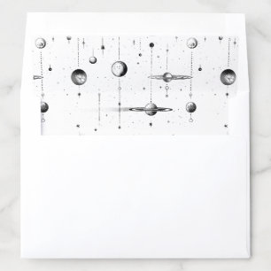 Celestial Stars Moon Planets Black White Wedding Envelope Liner