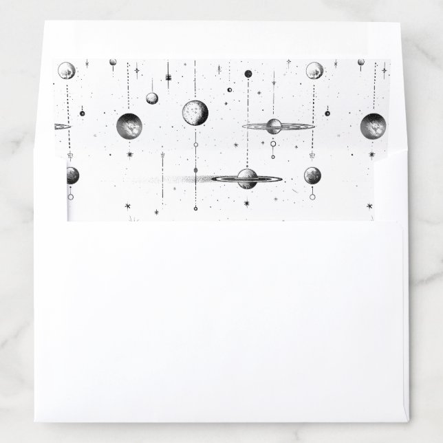 Celestial Stars Moon Planets Black White Wedding Envelope Liner (In Envelope)
