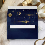 Celestial Stars Moon Planets Blue Gold Wedding Envelope<br><div class="desc">Elegant wedding envelope featuring a beautiful illustration of moon,  stars and planets on the inside.</div>