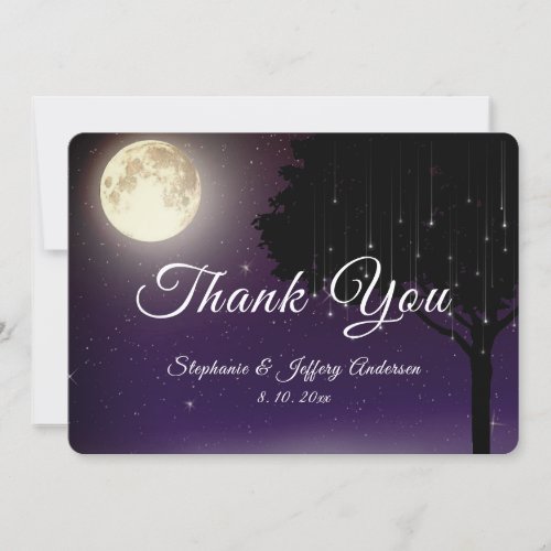 Celestial Stars Moon String Lights Wedding Thank You Card