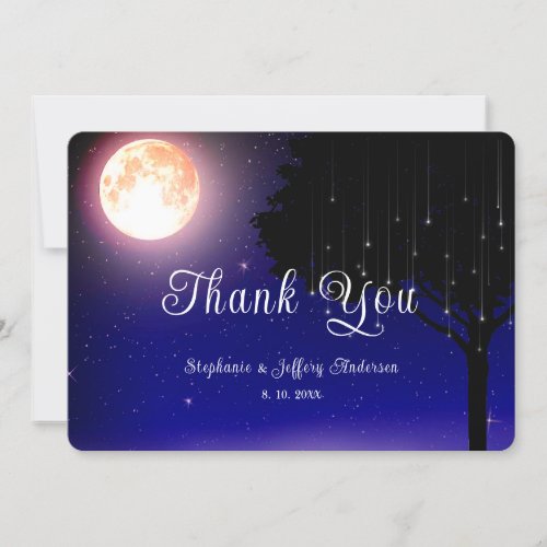 Celestial Stars Moon String Lights Wedding Thank You Card