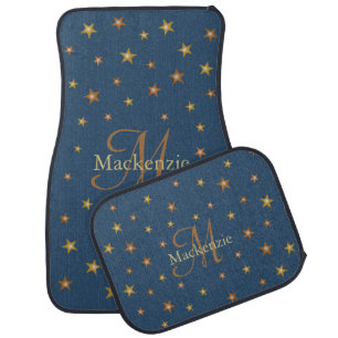 Celestial Stars Navy Blue Monogram Custom Name Car Floor Mat