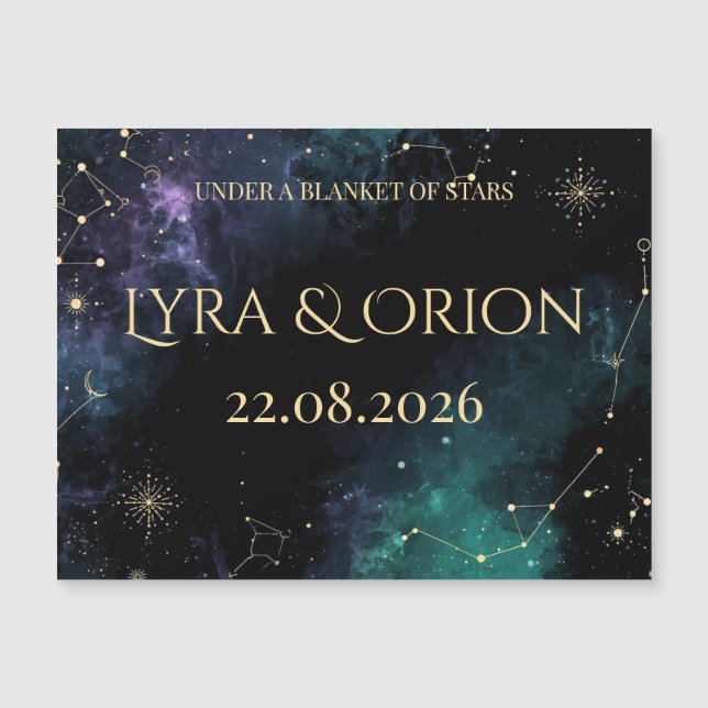 Celestial Stars | Navy/Teal Gold Wedding Magnet (Front)