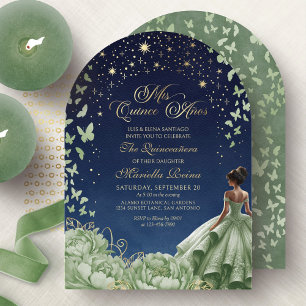 Celestial Stars Sage Green Quinceanera Invitation