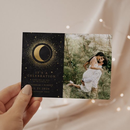 Celestial Stars Two Photo Wedding Celebration Invitation