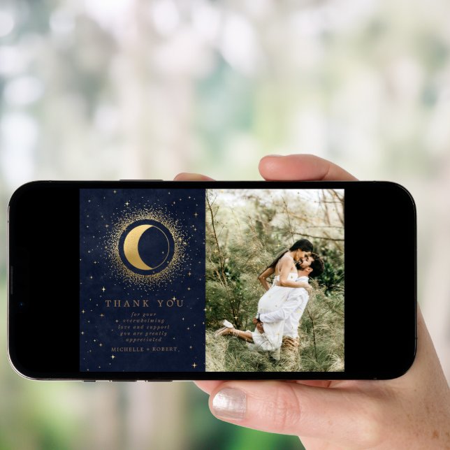 Celestial Stars Two Photo Wedding Thank You Card (Front Digital)