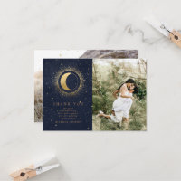 Celestial Stars Two Photo Wedding Thank You Card