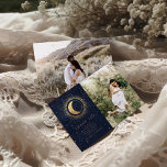 Celestial Stars Two Photo Wedding Thank You Card<br><div class="desc">Our "Celestial Gold" collection features a beautiful crescent moon with gold stars in various designs on a velvet midnight blue background paired with elegant fonts. Easy for you to customize and you can choose among many items from this collection in our store.</div>